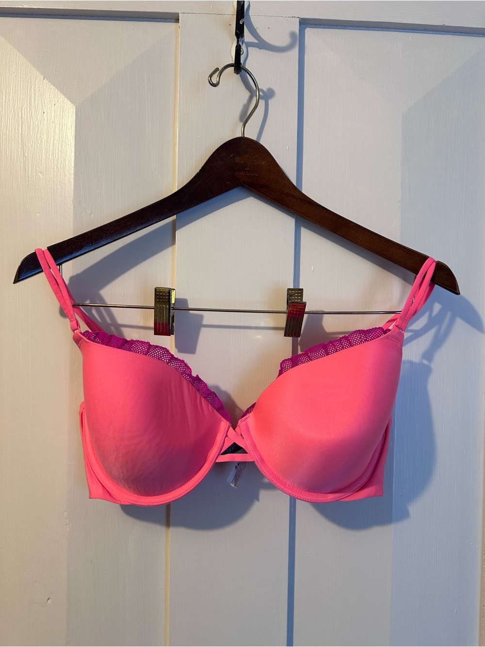 Victoria's Secret Bright Pink Push-Up Bra with Magenta Lace Trim